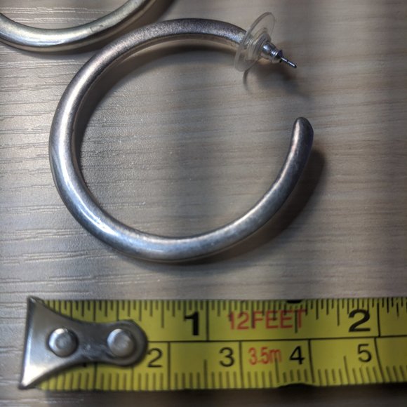 Large Silver Stainless Steel Hoop Earrings w/ Post - Picture 4 of 4